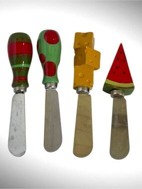 Novelty Cheese Spreader Set Fruit & Cheese Handles Stainless Steel Set of 4